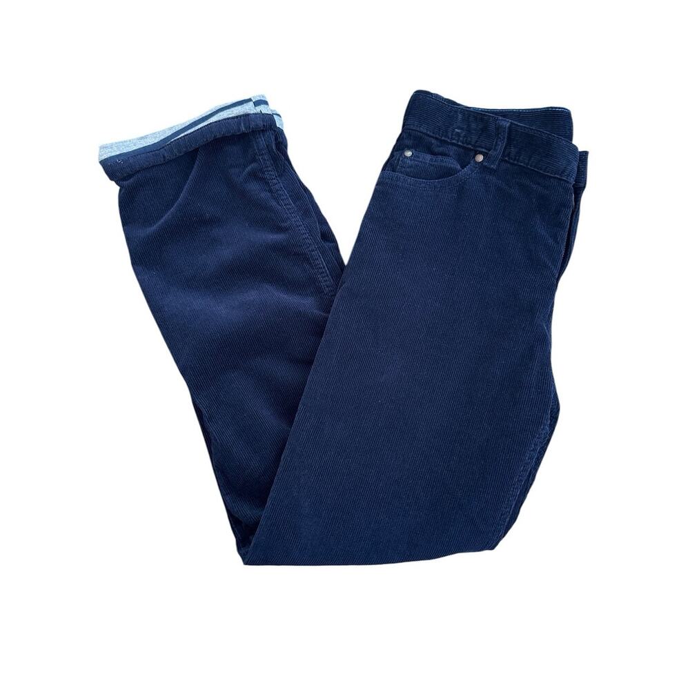 Lands' End Boys Corduroy Pants Size 16H Navy Lined Adjustable Waist Straight Leg